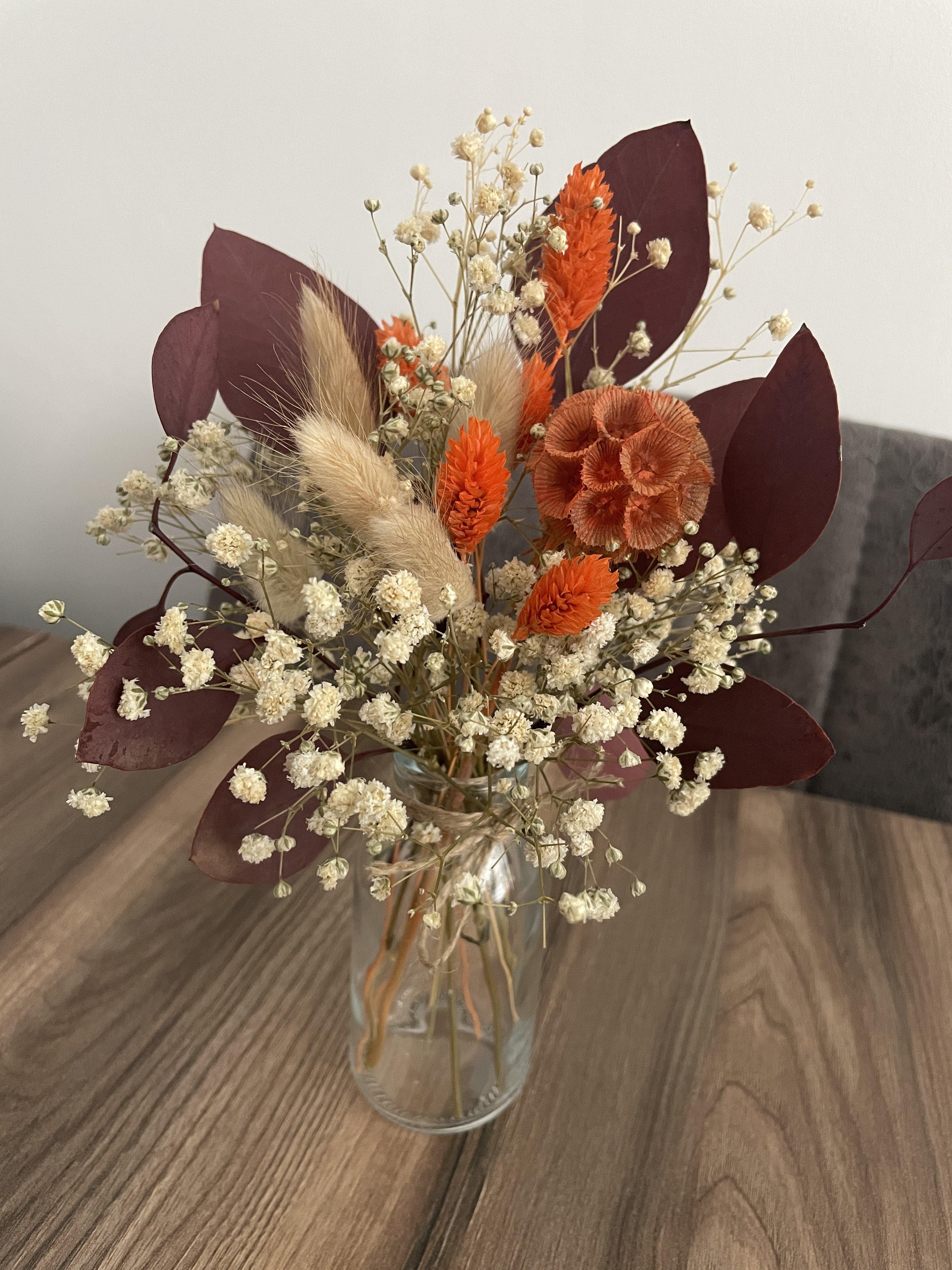 Mini-Herbst Trockenblumen Sträußchen mit Vase –