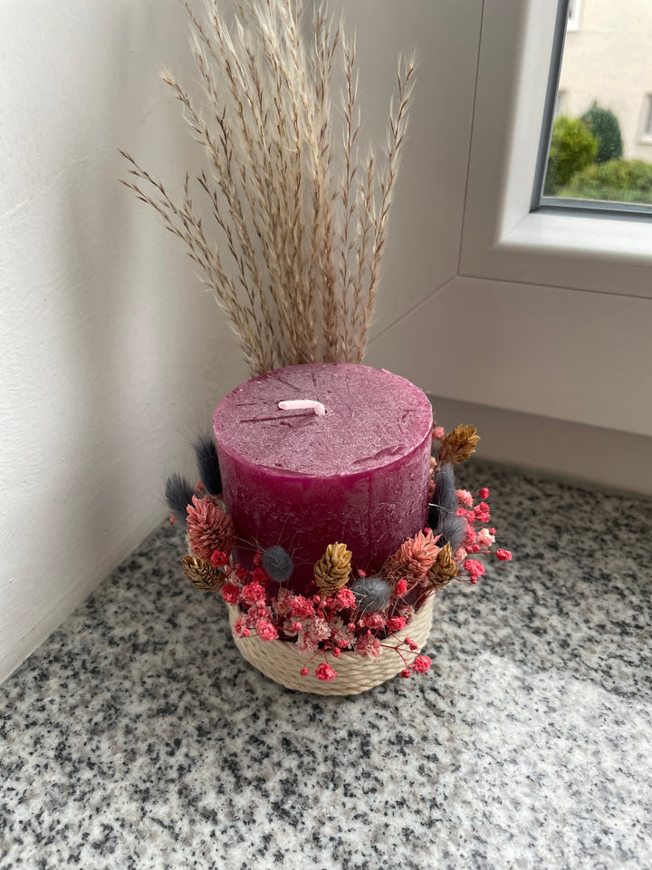 "Alicia" Dekokerze mit Trockenblumen - www.Flower-Passion.com