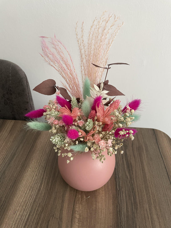 Mini-Trockenblumen Sträußchen mit Kugelvase - www.Flower-Passion.com