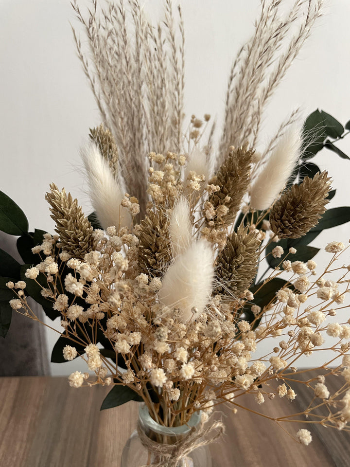 "Creme" Mini Trockenblumen Sträußchen mit Vase - www.Flower-Passion.com