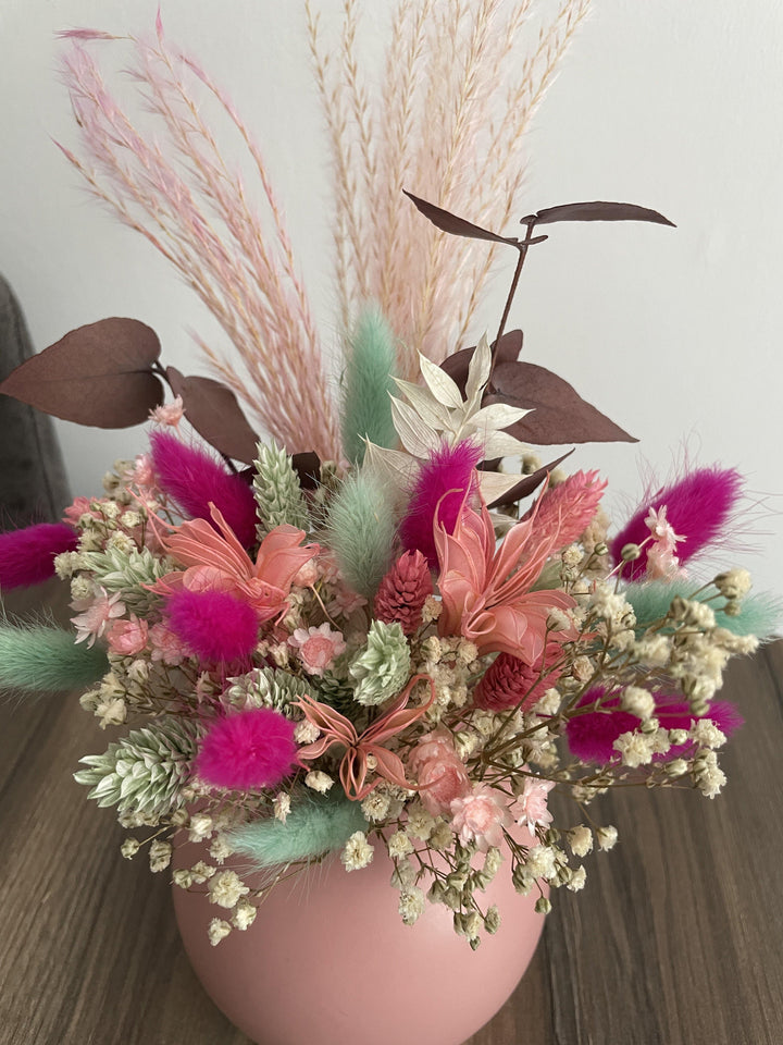 Mini-Trockenblumen Sträußchen mit Kugelvase - www.Flower-Passion.com