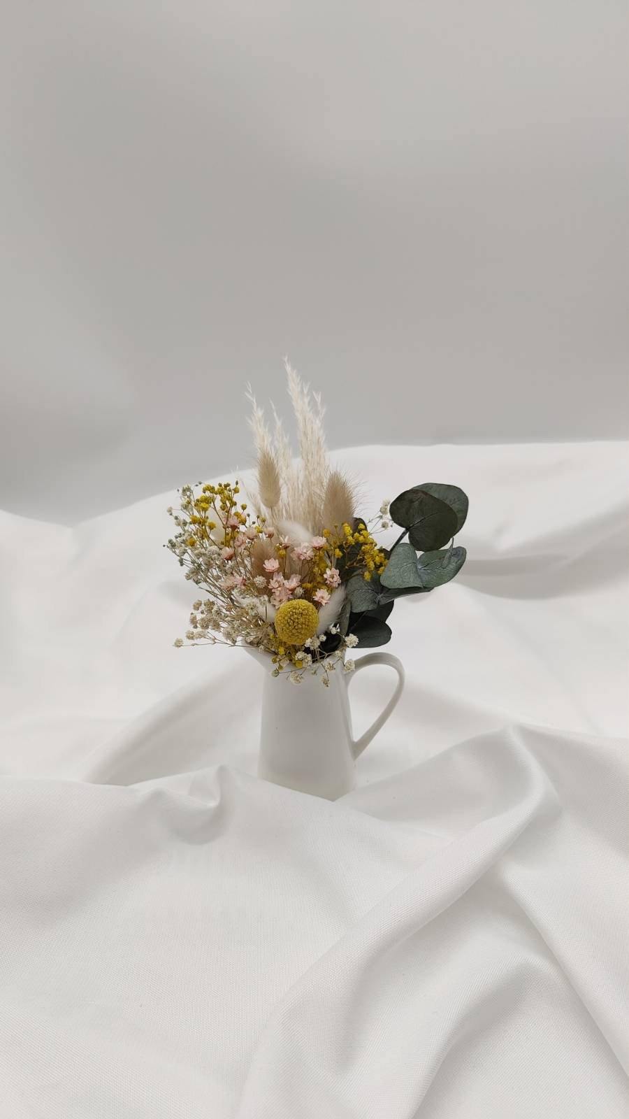 Mini-Trockenblumen Sträußchen mit Vase in weiß - www.Flower-Passion.com