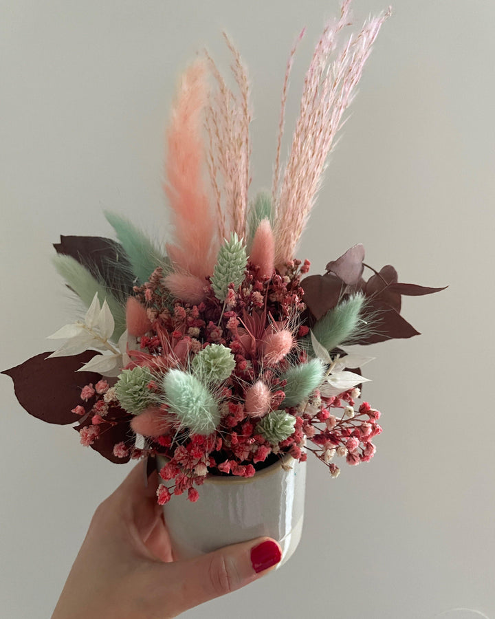 Trockenblumen Gesteck in rosa Tönen mit Vase - www.Flower-Passion.com