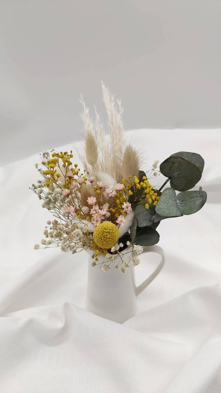 Mini-Trockenblumen Sträußchen mit Vase in weiß - www.Flower-Passion.com