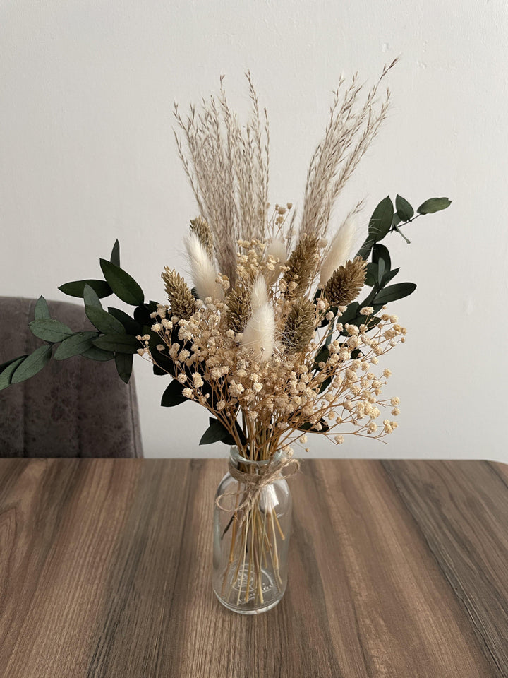 "Creme" Mini Trockenblumen Sträußchen mit Vase - www.Flower-Passion.com